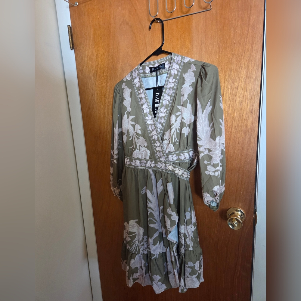 Kaimilan Army Green Floral Wrap Dress